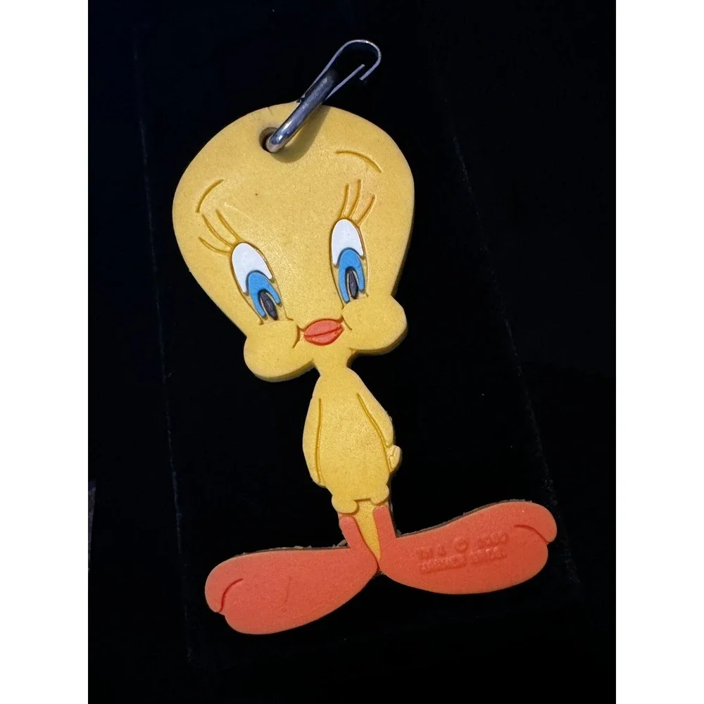 Vintage 1989 Tweety Bird Keychain Luggage Tag Ring Looney Tunes Warner Bros